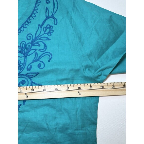 Chances R Blue Embroidered‎ 3/4 Sleeve Cotton Tunic Blouse Resort Wear Women's - Picture 12 of 15